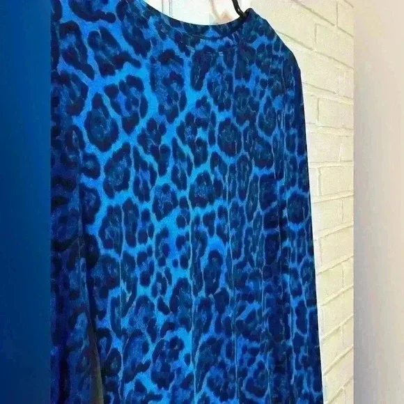 BCBG Max Azria Blue Animal Print Mesh Long Sleeve Top EUC - Picture 2 of 5